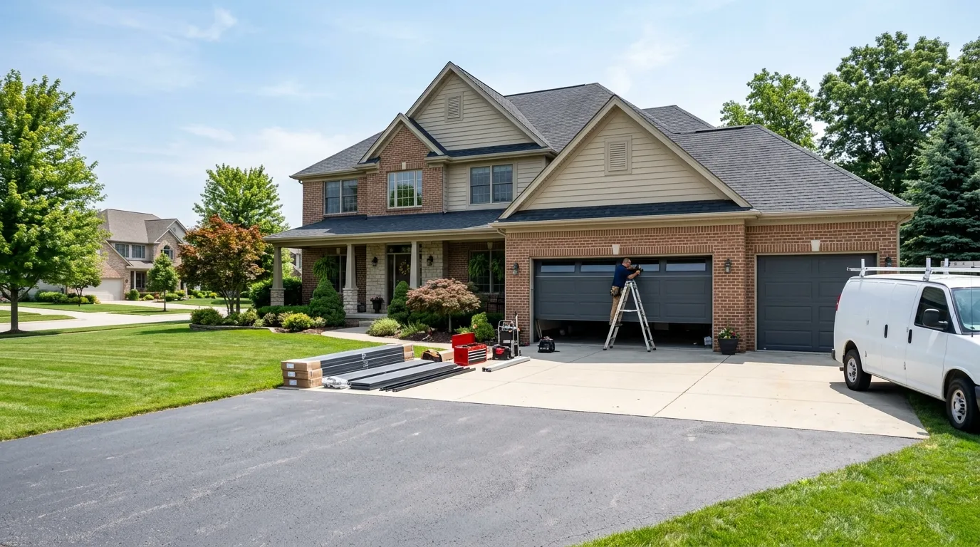 New residential garage door installed on a Jersey City New Jersey home